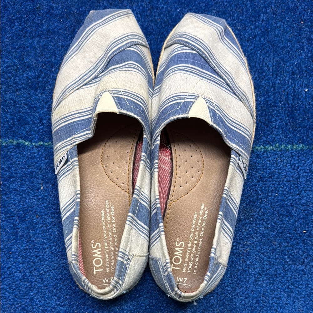 Toms Blue and Cream Flats with Striped Design